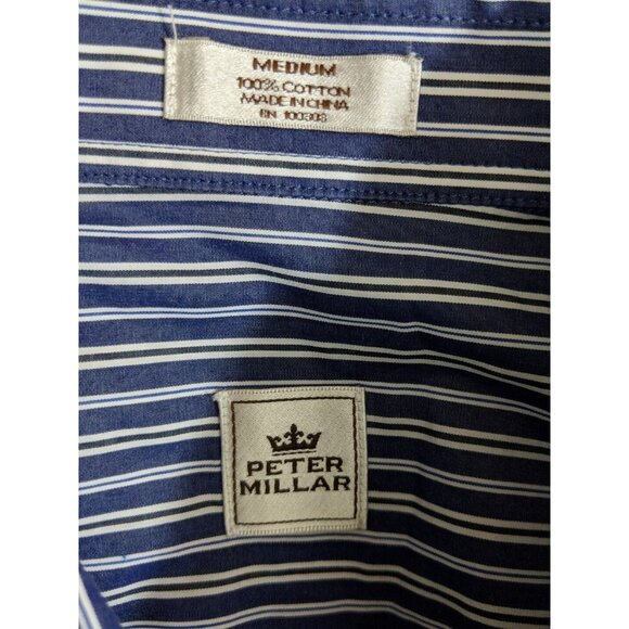 Peter Millar Button Front Shirt Men's Size Medium Navy Stripes Long Sleeve - Picture 6 of 6